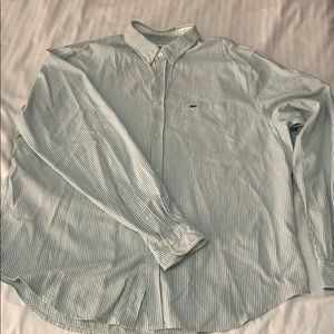 Green striped long sleeve button down